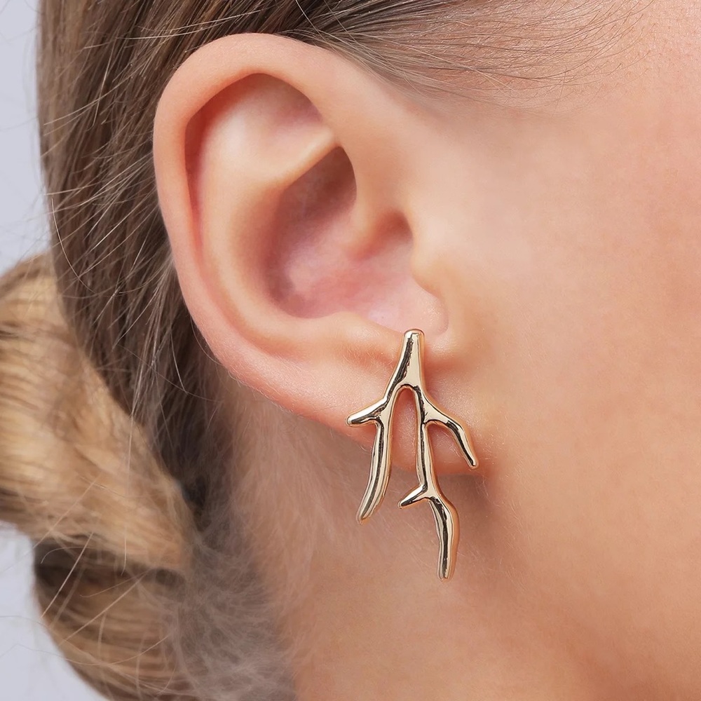 Boho Punk Asymmetric Long Dangling Gold Branch Cuff Earring - Picture 3 of 14